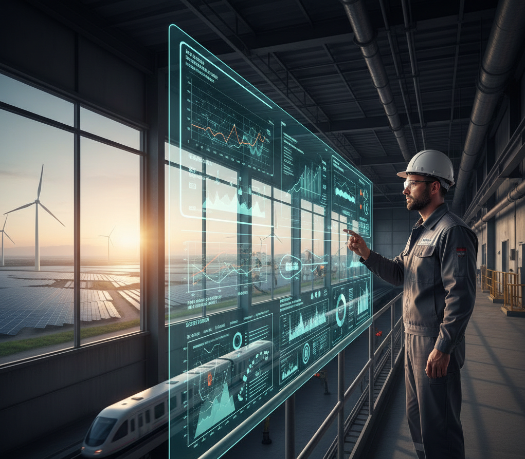 Инженер на современном промышленном предприятии контролирует показатели устойчивого развития